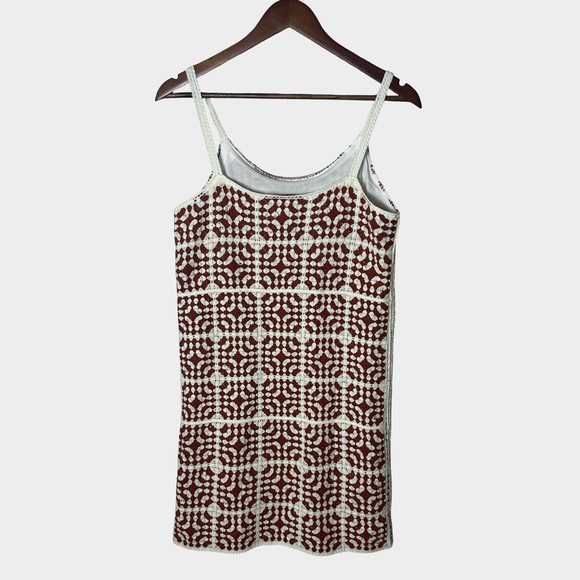 Willow & Wind Granny Square Crochet Mini Dress Medium Boho Festival Brown White - Picture 8 of 13